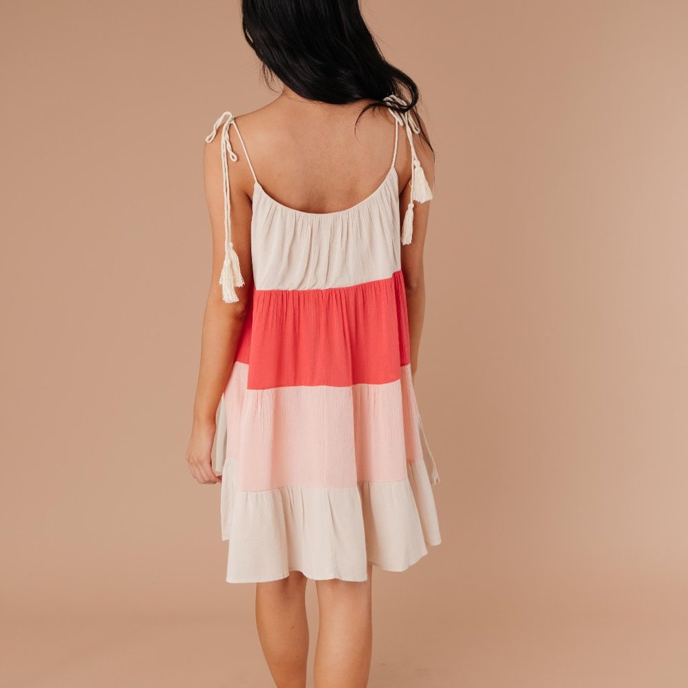 SALE || Color Block Ruffles Midi Dress In Pink - Picture 11 of 12